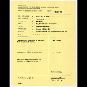Agenda and minutes for "You, your block and urban renewal" Howland Street meeting on May 21, 1962