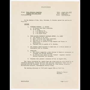 Minutes for Host Advisory Committee meeting on August 10, 1965