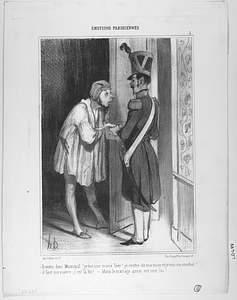 -Ecoutez donc Municipal ! je me suis marié hier! je rentre de ma noce et je vais me coucher! - Il faut me suivre; c'est la loi! - Mais le mariage aussi est une loi!.....