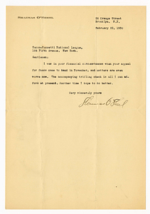 Letter from Shaemas O'Sheel to Sacco-Vanzetti National League, February 22, 1930