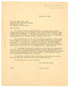 Letter from W. E. B. Du Bois to Southern California Peace Crusade