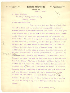Letter from W. E. B. Du Bois to Ernst Schultze
