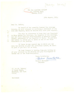 Letter from Aldridge Society to W. E. B. Du Bois