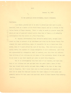 Letter from W. E. B. Du Bois to American Inter-Continental Peace Conference