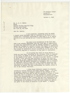 Letter from Godfrey L. Cabot to W. E. B. Du Bois