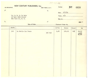 Invoice from New Century Publishers to W. E. B. Du Bois