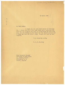 Letter from W. E. B. Du Bois to Margaret Overend