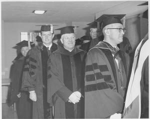 Harusada Suginome, Edward M. Kennedy, Bishop Christopher J. Weldon, and President John W. Lederle during the Charter Day processional