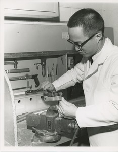 Student Rodney Pang in the orthotics workshop