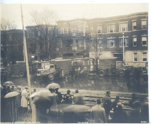 Blue Hill Avenue accident, view of derailed streetcar