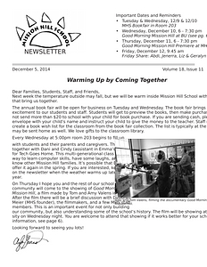 Mission Hill School newsletter, December 5, 2014