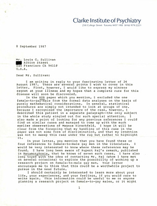 Correspondence from Ray Blanchard to Lou Sullivan (September 8, 1987)