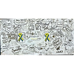 Poster with signatures from Joseph M. Tierney Center left at Copley Square memorial