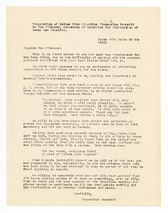 English translation of letter from Vincenzina Vanzetti to Tom O'Connor, November 1962