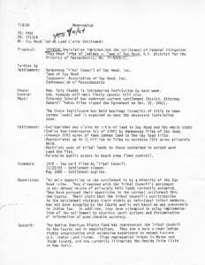 Memo to Paul from Steven regarding Gay Head Indian Land Claims Settlement
