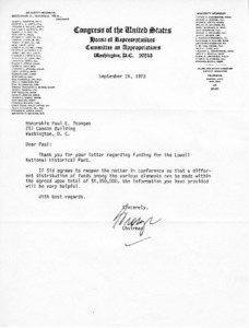 Letter to Paul E. Tsongas from George H. Mahon