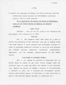 Draft of the "Research and Development Joint Venture Act of 1984"