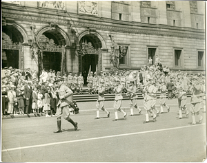 [Cadets marching past the Boston Public Library at Copley]