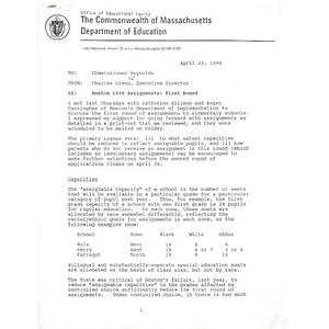 Letter, Boston 1990 assignments
