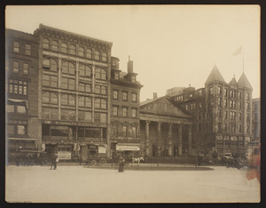 View of traffic on Tremont Street, including the Cathedral Church of St. Paul, Tremont Street at Winter Street, Boston, Mass., 1907