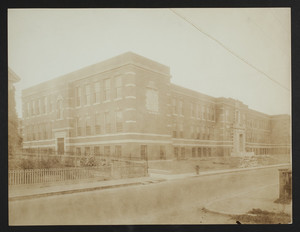 Exterior view of Grover Cleveland Junior High School, Charles Street, Dorchester, Mass., undated
