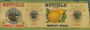Packaging label for Nutfield brand Bartlett pears, produced for H.P. Hood & Sons, Boston, Mass., ca. 1909
