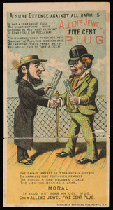 Trade card for Allen's Jewel Five Cent Plug, location unknown, undated