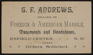 Trade card for G.F. Andrews, foreign & American marble, Enfield Center, New Hampshire, undated
