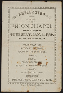 Dedication of the Union Chapel, West Abington, Mass., January 1, 1880