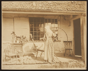 Lady with spinning wheel, Waterford, Vermont