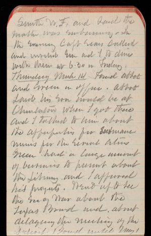 Thomas Lincoln Casey Notebook, February 1889-April 1889, 47, Smith W F and said the