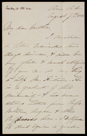 Abby [Perry (Pearce) Casey] to Thomas Lincoln Casey, August 7, 1881
