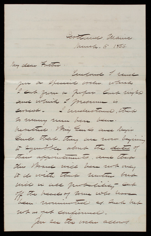 Thomas Lincoln Casey to General Silas Casey, March 5, 1866
