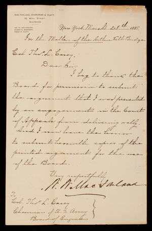 William W. MacFarland to Thomas Lincoln Casey, March 28, 1888