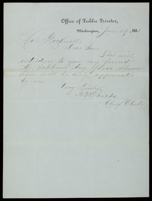 [Albert] F. Childs to Colonel Rockwell, June 29, 1881
