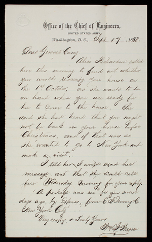 [William] J. Warren to Thomas Lincoln Casey, September 17, 1888