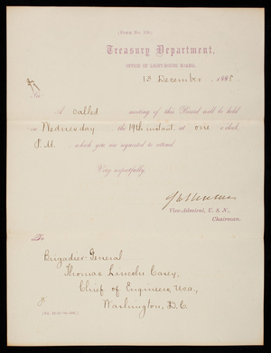 Office of the Light-House Board to Thomas Lincoln Casey, December 13, 1888