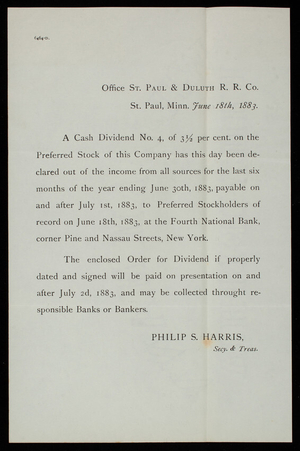 Philip S. Harris to Thomas Lincoln Casey, June 18, 1883