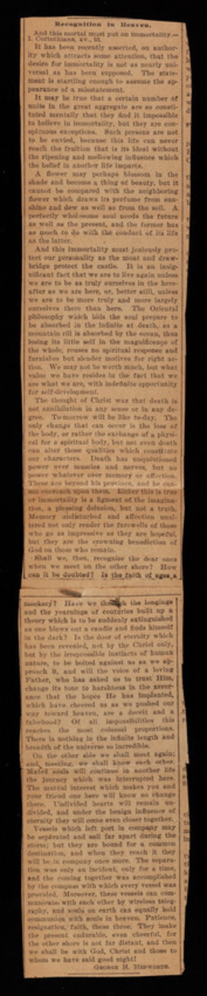 Newspaper chipping: Recognition in heaven - Digital Commonwealth