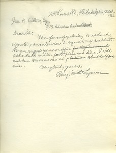 Letter from Benjamin Smith Lyman to John K. Gittens