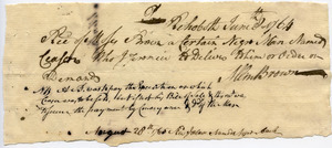 Receipt from Allin Brown to Moses Brown for 'a certain Negro man named Caesar who I promise to Deliver to him on order or Demand'