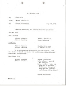 Memorandum to office staff concerning account assignments