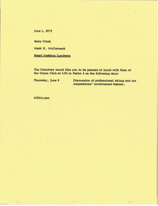 Memorandum from Mark H. McCormack to Barry Frank