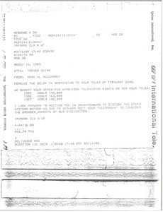 Telex printout from Mark H. McCormack to Trevor Quirk