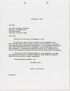 Letter from Mark H. McCormack to de Garmo, McCaffery Incorporated