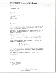 Letter from Judy Stott to Holly Lile