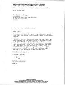 Letter from Mark H. McCormack to Bjorn Svedberg