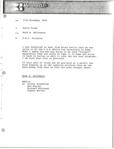 Memorandum from Mark H. McCormack to Barry Frank