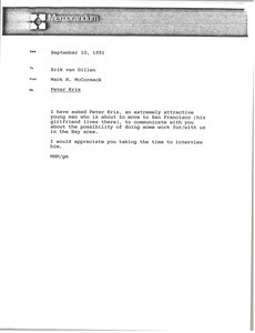 Memorandum from Mark H. McCormack to Erik van Dillen