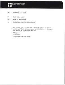 Memorandum from Mark H. McCormack to Todd McCormack